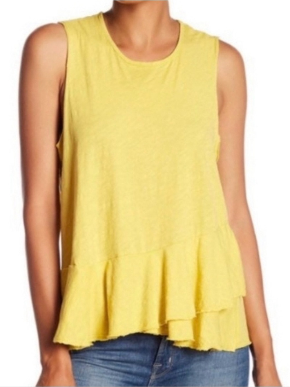 SunDry ruffle hem tank top in yellow 100% cotton